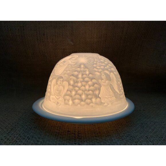 Lithopane Fairy Light Snowmen Angels Christmas Winter Scene by Seagull - Picture 4 of 16